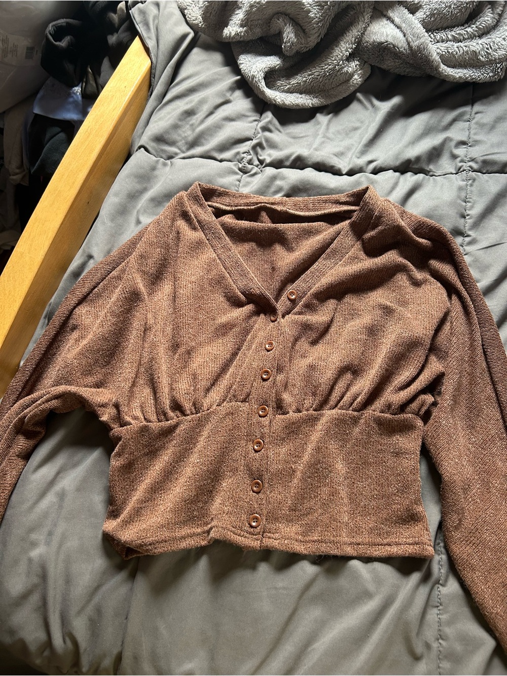 Women's Brown Button-Front V-Neck Knit Sweater